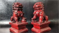 Pair Of Asian Red Resin Foo Dog Bookends
