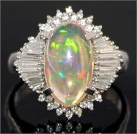 Platinum 2.70 ct Natural Opal & Diamond Ring