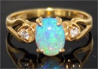 18kt Gold Natural Black Opal & Diamond Ring