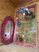 Wicker Framed Oval Wall Mirror  & window