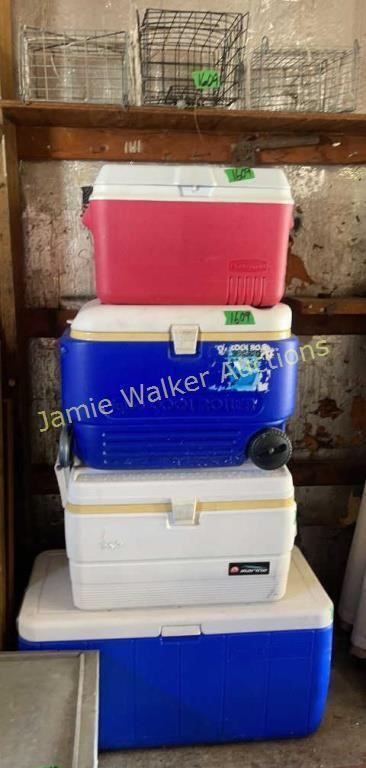 4 Coolers Various Sizes, Crab Traps. Up To 34"