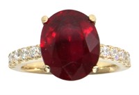 14kt Gold 7.58 ct Oval Ruby & Lab Diamond Ring