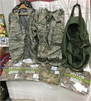Assorted military Clothes and duffel bag