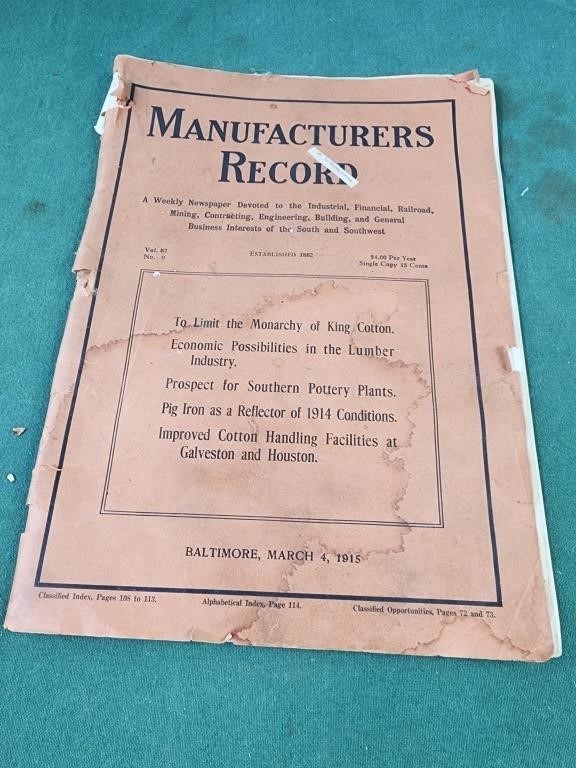 1915 manufacturers record weekly newspaper