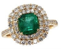 14k Gold 2.25 ct Natural Emerald & Diamond Ring