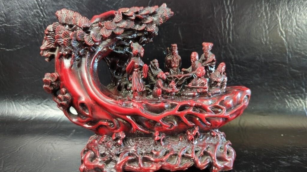 Chinese Deep Red Resin Statue of the Eight