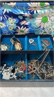 Jewellery box watches pins necklaces lot