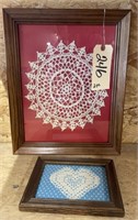 2-Framed Crocheted & Tatted Pieces 7" x 9"