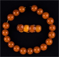 Large Amber Bead Necklace & Bracelet
