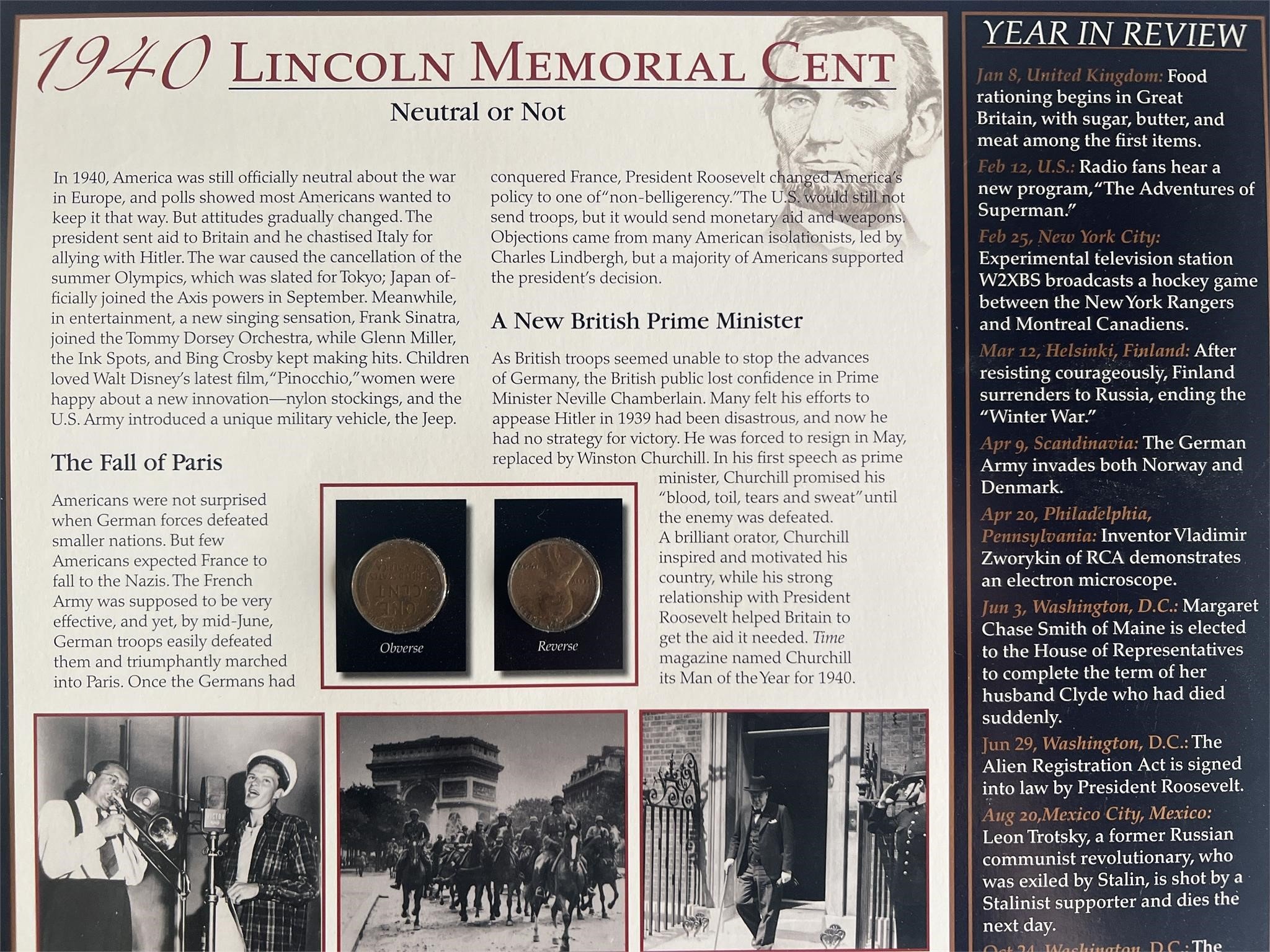 1940 Lincoln Memorial Cent Panel