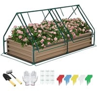 8x4x1FT Metal Raised Garden Bed with Greenhouse