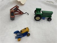 2 Toy Tractors & 1 Implement