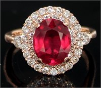 14kt Rose Gold 5.15 ct Oval Ruby & Diamond Ring