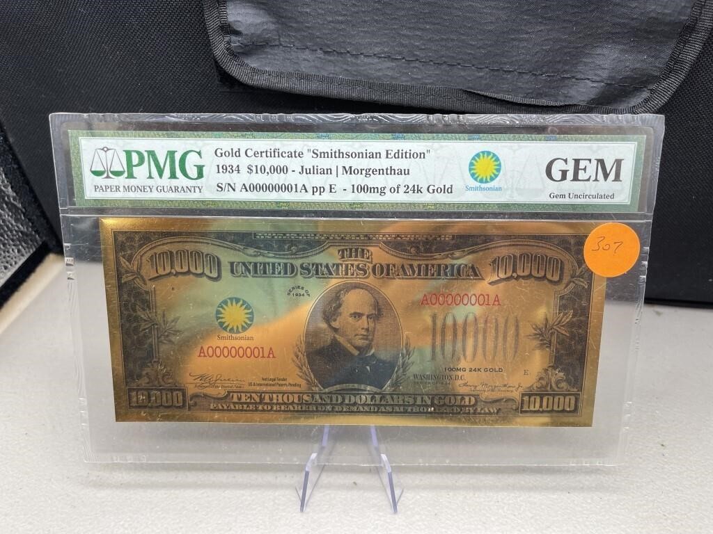 1934 $10,000 Gold Bill 100mg 24K Gold