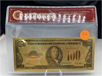 1928 $100 Gold Bill 24K Gold