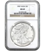 1987 MS69 American Eagle Silver Dollar *Key Date