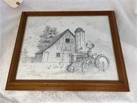Framed Pencil Farm Scene by Robert Daughtery