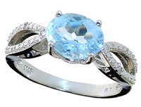 Oval 2.64 ct Natural Blue Topaz & Diamond Ring