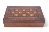 Antique Marquetry Inlay Sewing Box With Implements