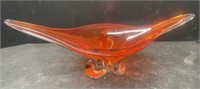 Deep Orange and Clear Chalet Glass Footed Bowl.
