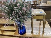 Glass Vase w/Faux Foliage & Small Stool