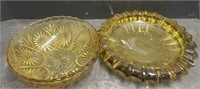 Vintage amber yellow Round Pressed Glass Serving