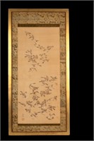 Japanese Silk Painting of Sparrows in Frame