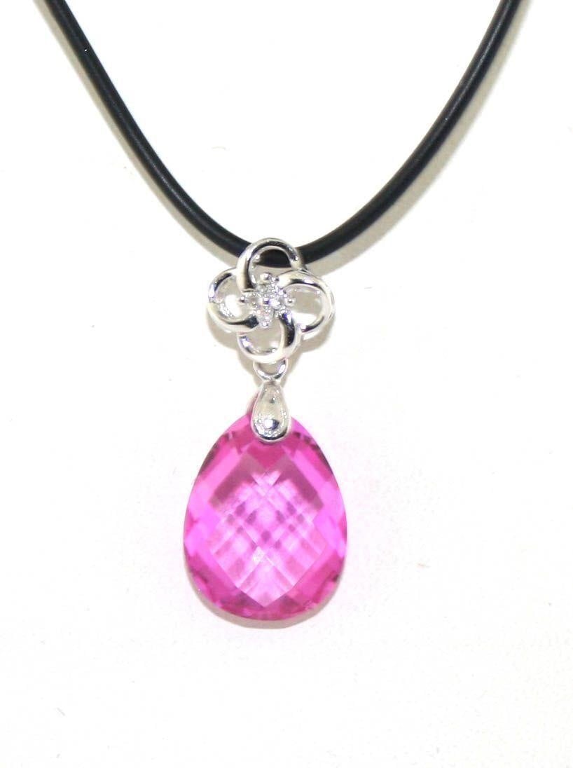 12 Ct Diamond & Pink Topaz 4 Grams 14K Necklace