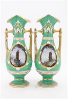 Pair Antique Maritime Ship Scene Porcelain Vases