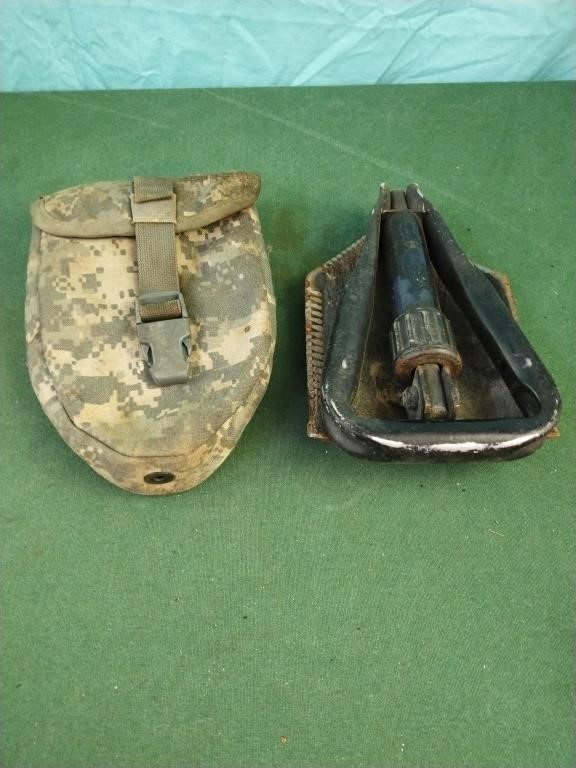Vintage military entrenching tool and pouch