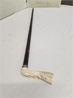 Antique Rosewood Ivory Stag Head Walking Cane