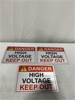 3 PACK OF "DANGER HIGH VOLTAGE KEEP OUT, METAL