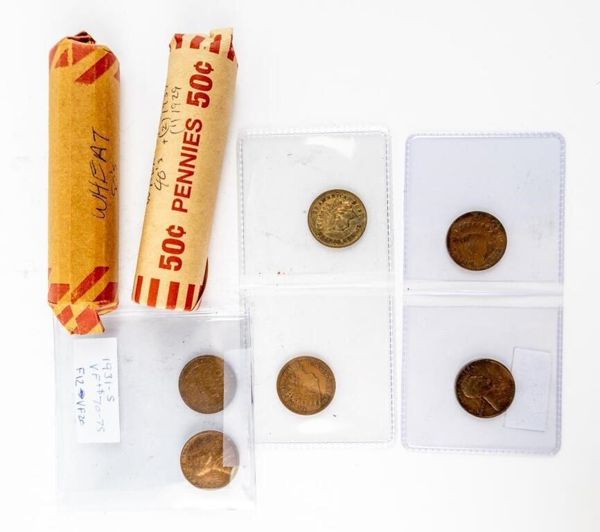Coin 2 Rolls Wheat Cents+Indian Cents+3Old Wheats