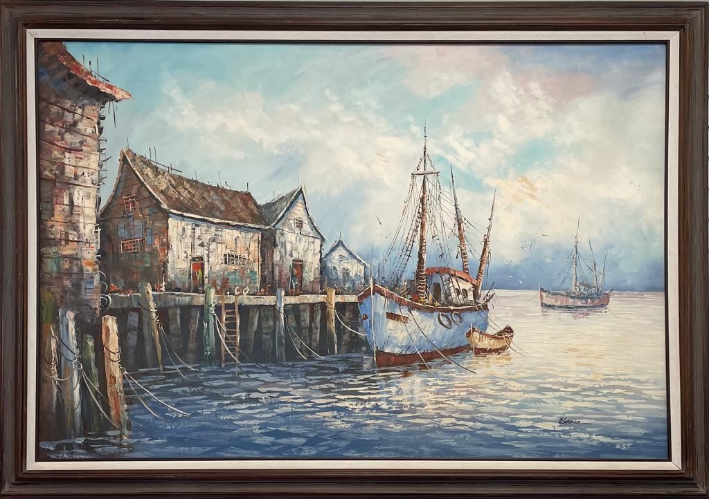 Original Oil Painting Fisherman’s Wharf Scene