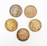 Coin 5 Peace Dollars Many Toned VF-XF