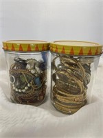 2 Glass Jars w/Costume Jewelry