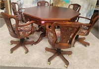 11 - GAME & CARD TABLE SET WITH CHAIRS ON WHEELS