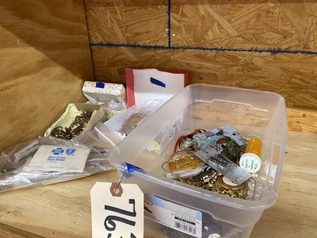 4 Box Costume Jewelry & 2 Painted Saw Blades