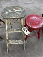 2 Stools 2-Step & Painted Round paint missing