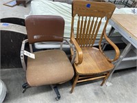 2 pcs-Wood Office Chair & Metal Rolling Chair