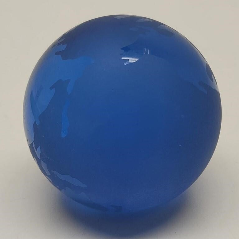 Blue Glass Globe Frosted Ocean Paperweight