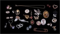 Assortment of Pins Brooches Faux Cameo & More
