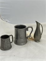 Pewter Vase & 2 Pewter Mugs