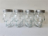 4 Skull Clear Glass Jars 18 oz