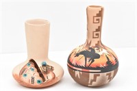 (2) Signed Southwest Style Pottery Vases