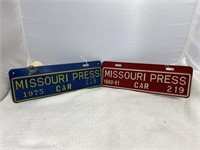 2 Missouri Press Car Metal Plates 12" x 4"