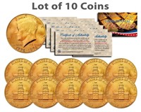 10 Count 1976 JFK Half Dollar US Coins 24K GOLD