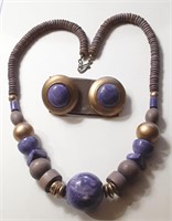 PURPLE BEAD NECKLACE & EARRINGS SET