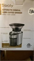 SBOLY automatic burr coffee grinder in box, works