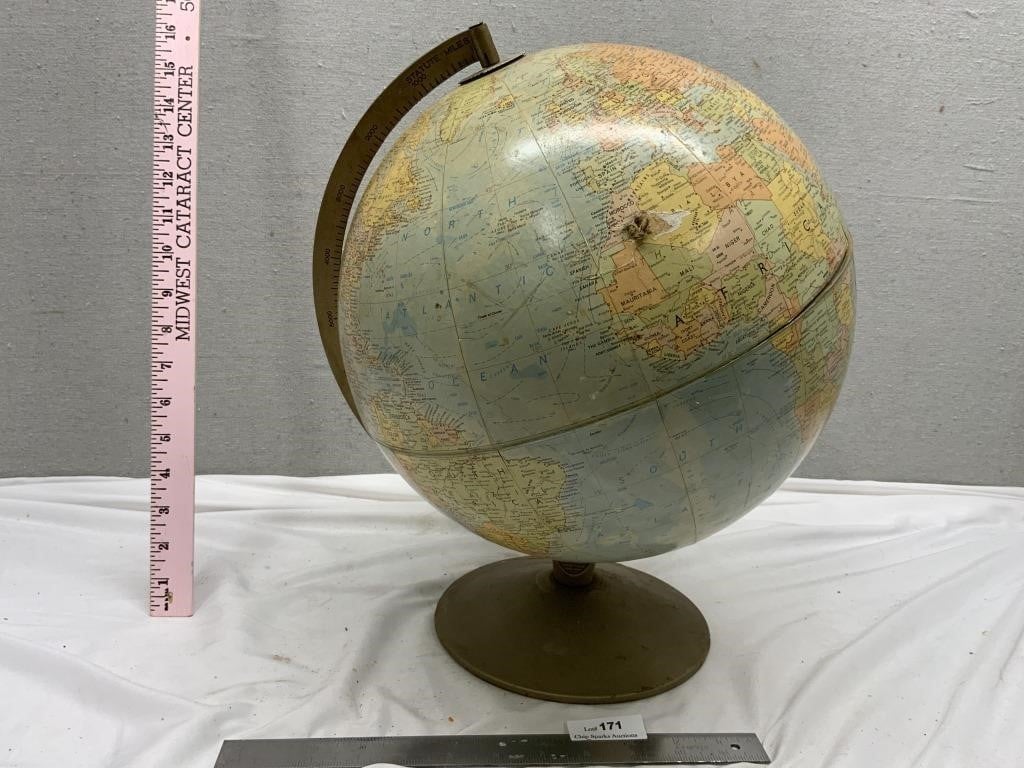 Vintage World Globe on Rotating Stand Very Old